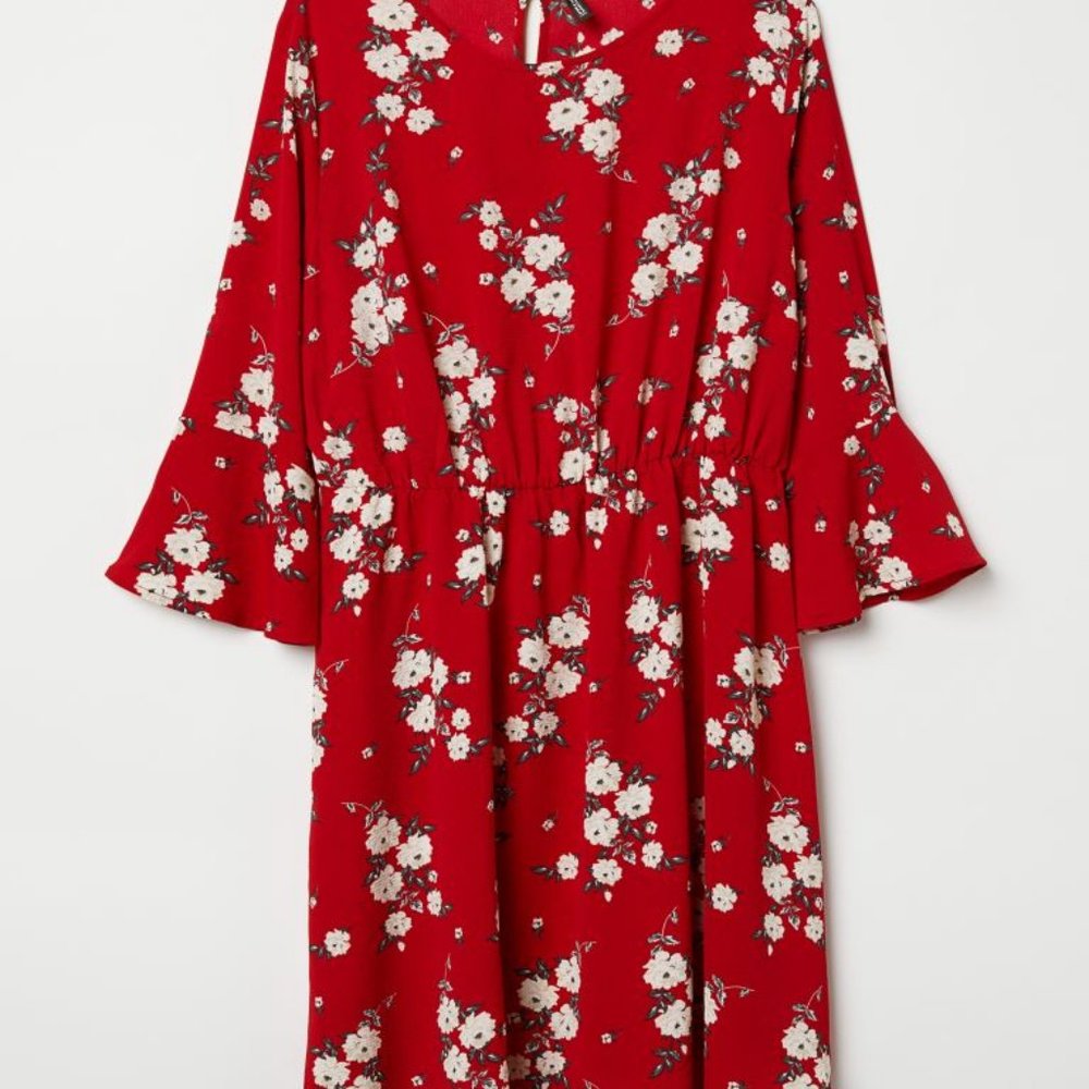 H&M+ Red Floral Crêped Dress